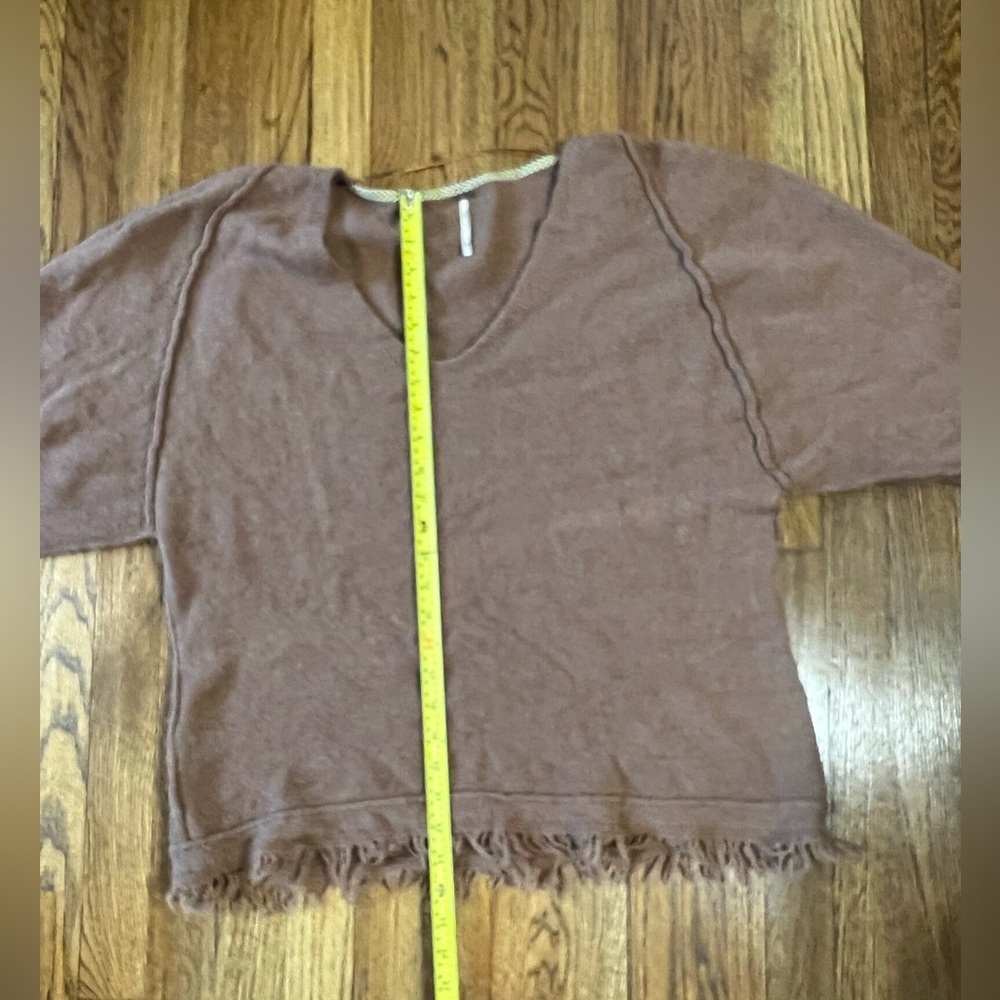 Free People Tan V-Neck Sweater with Fringe - Picture 12 of 13